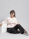 Girls Pink Printed Round Neck Full Sleeve Sweater