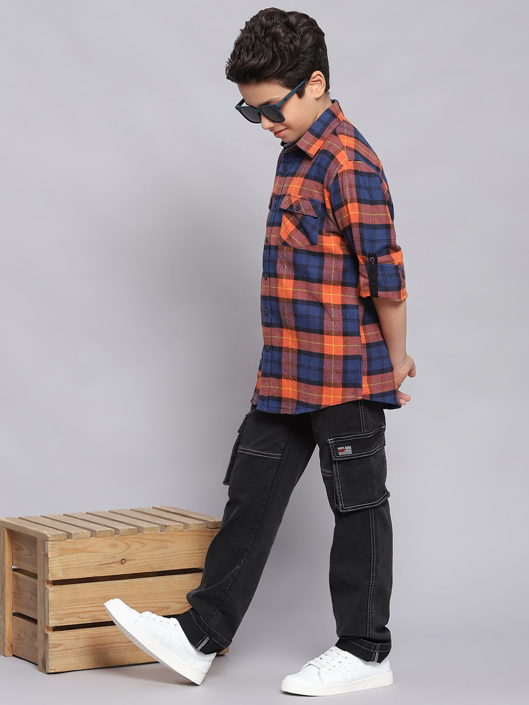 Boys Rust Check Spread Collar Full Sleeve Shirts