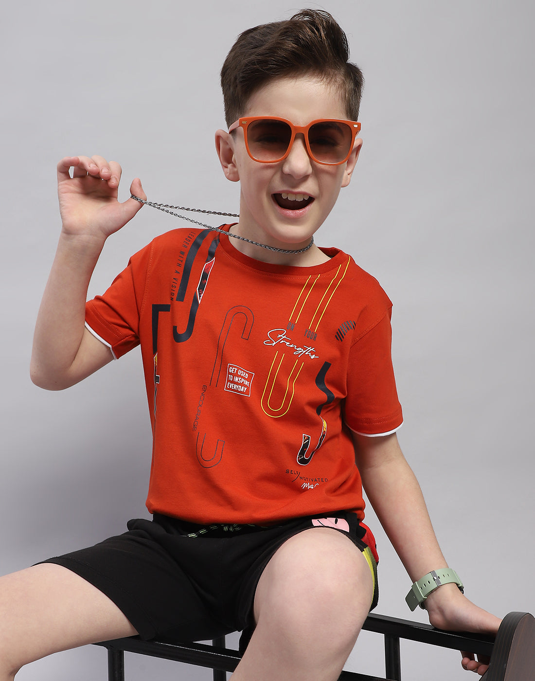 Boys Rust Printed Round Neck Half Sleeve T-Shirt