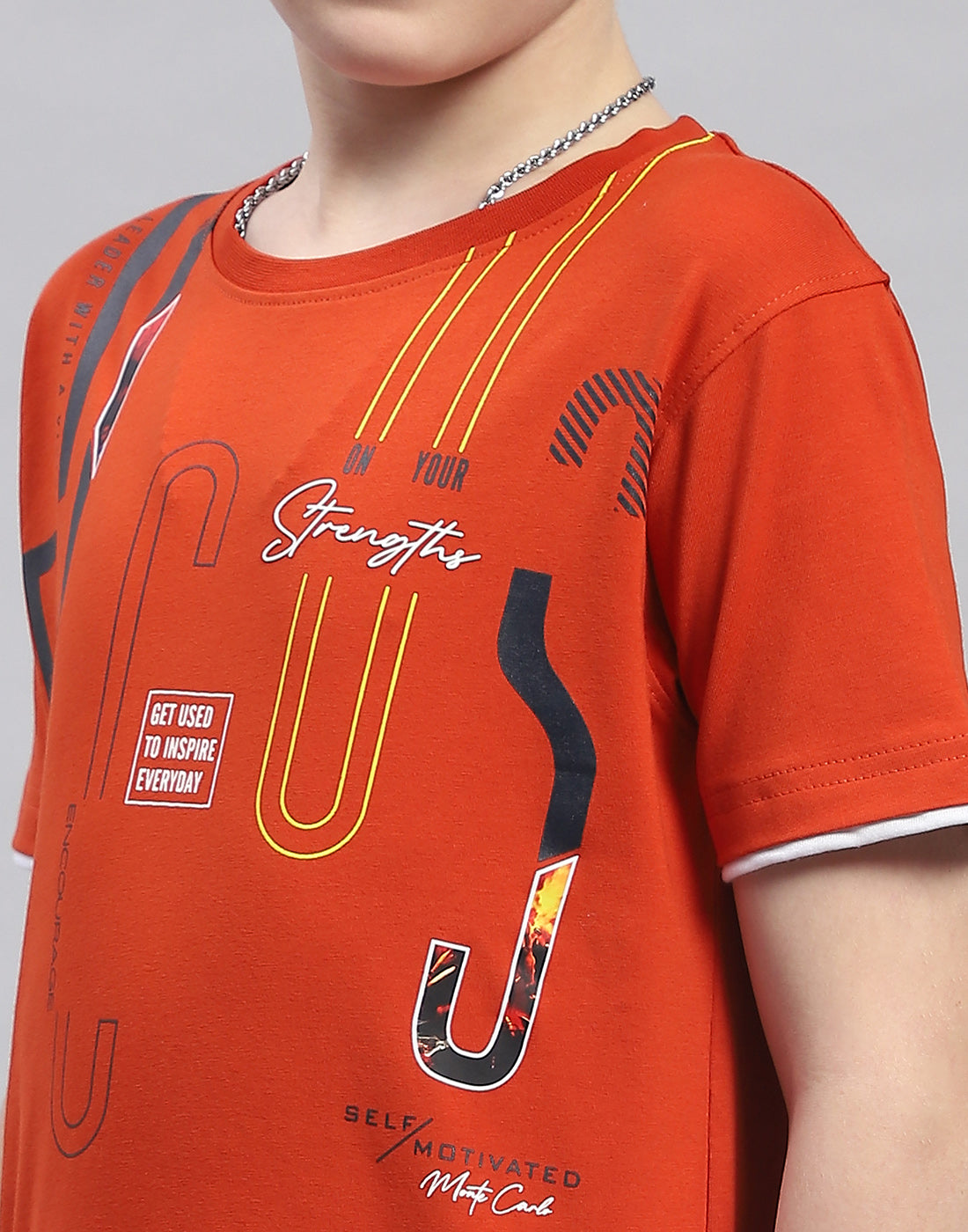 Boys Rust Printed Round Neck Half Sleeve T-Shirt