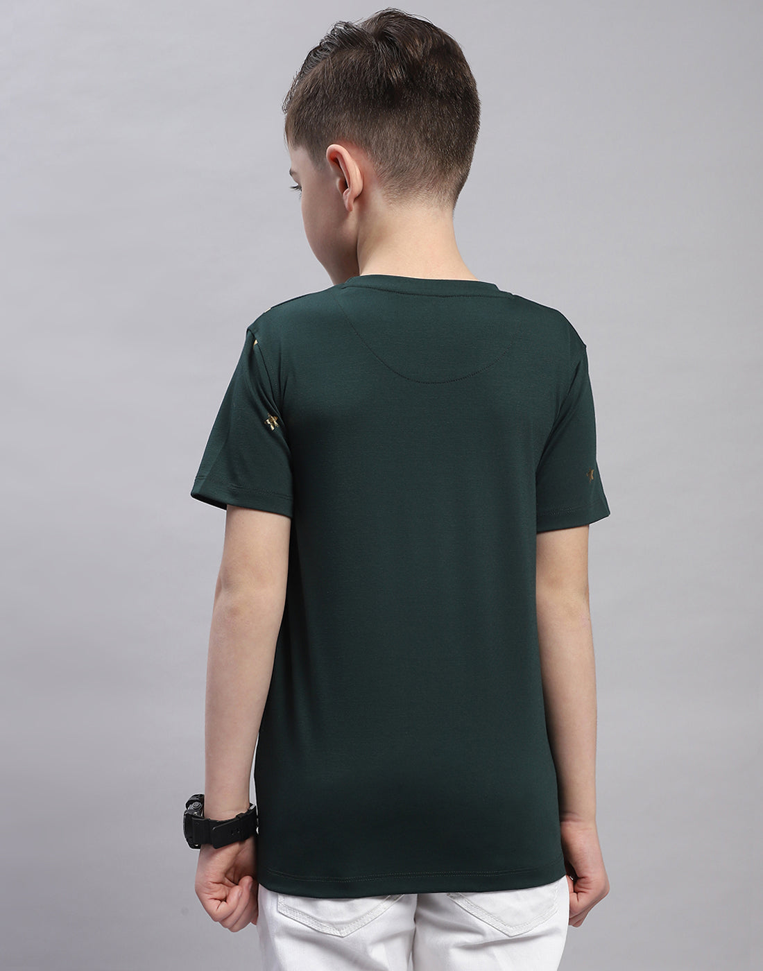Boys Green Printed Round Neck Half Sleeve T-Shirt