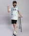 Boys Off White Printed Hooded Half Sleeve T-Shirt