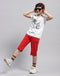 Boys Red Printed Capri
