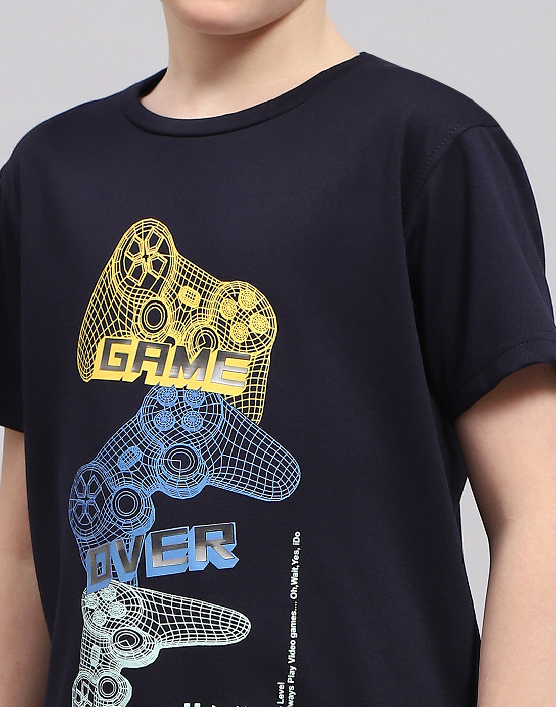 Boys Navy Blue Printed Round Neck Half Sleeve Bermuda Set