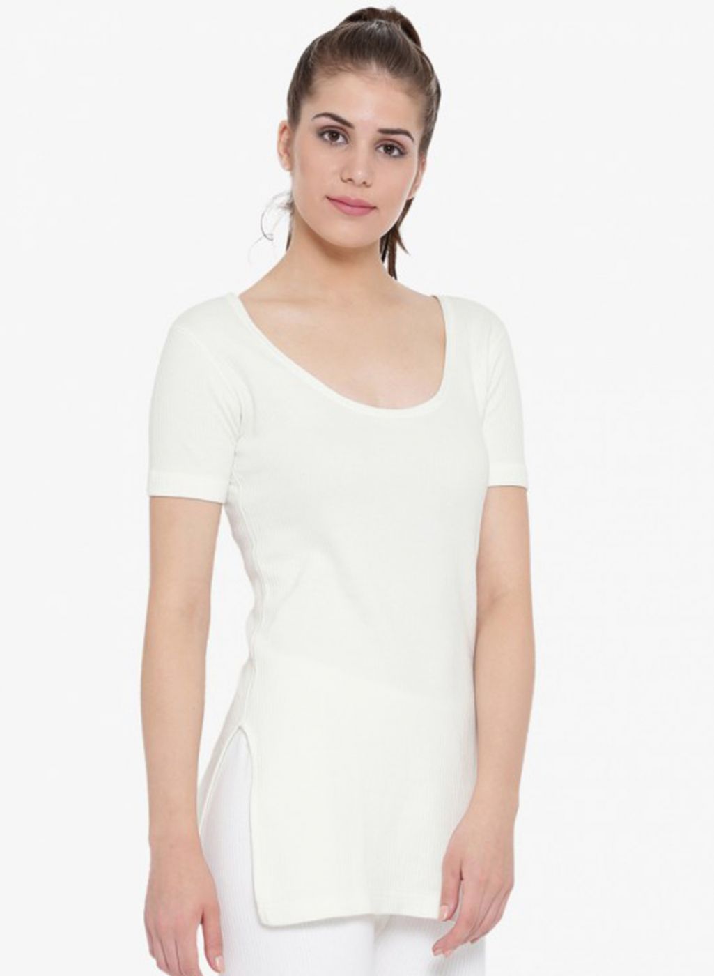 Women Off White Solid Thermal Vest