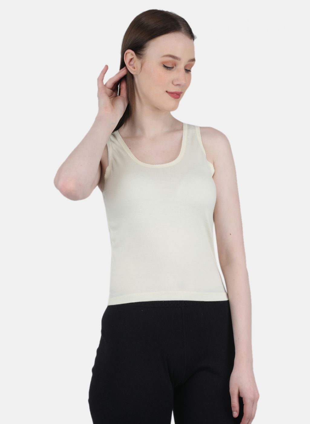 Women Cream Solid Thermal Blouse
