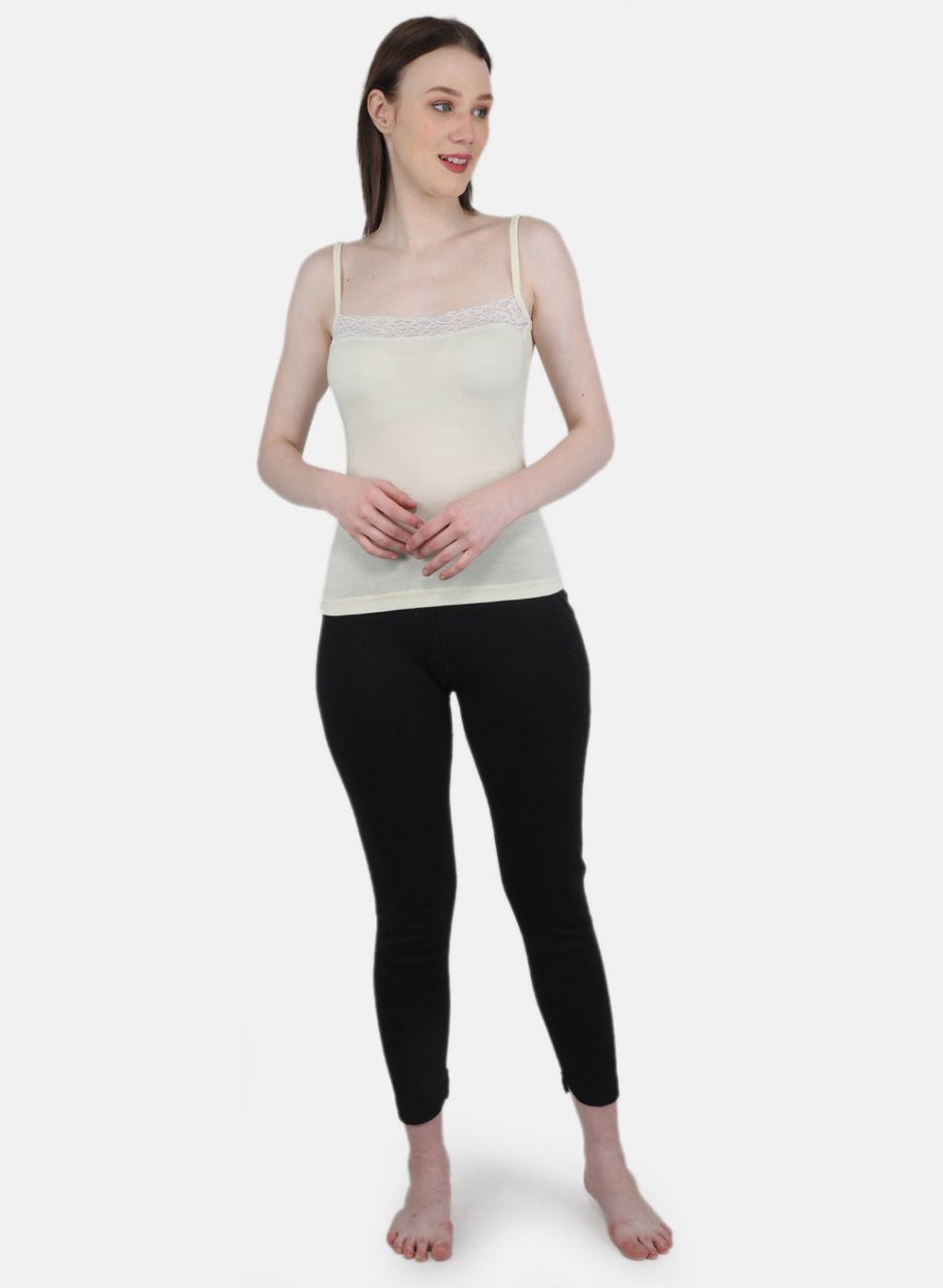 Women Cream Solid Thermal Vest