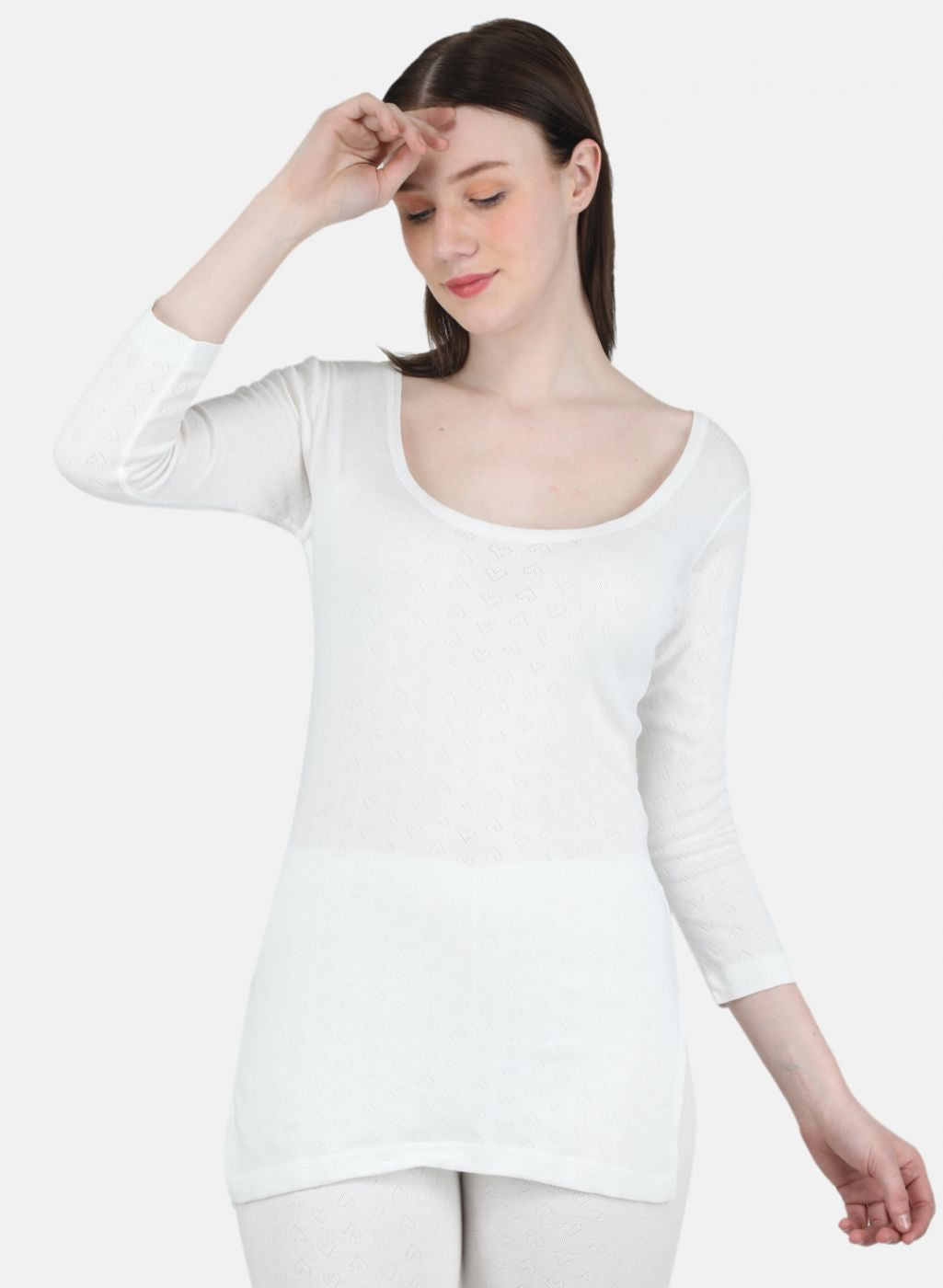 Women Off White Solid Thermal Vest