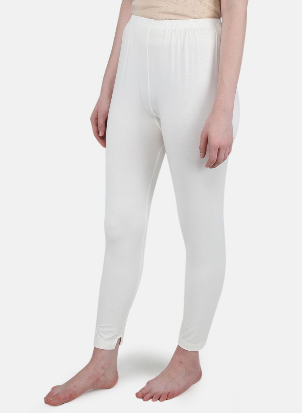 Women Off White Solid Thermal Lower