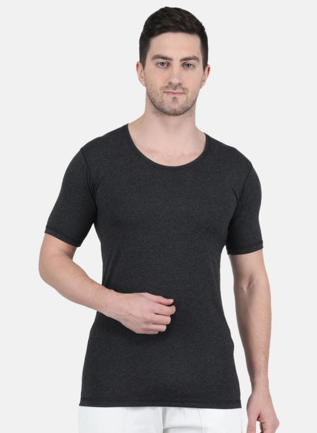 Men Grey Solid Thermal Vest