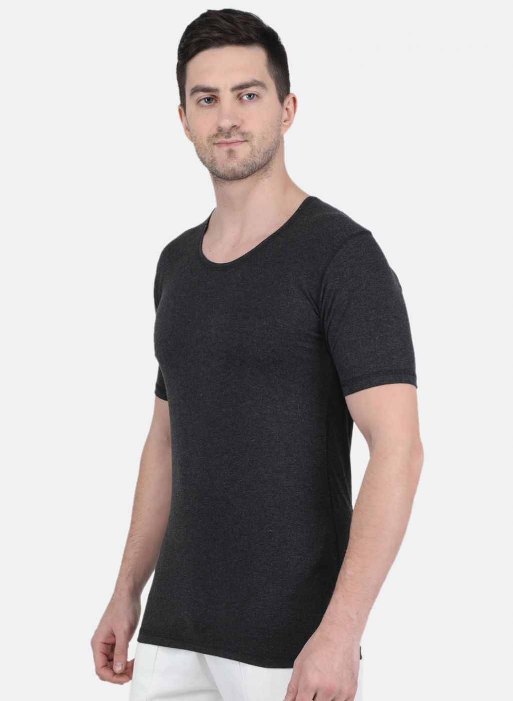 Men Grey Solid Thermal Vest