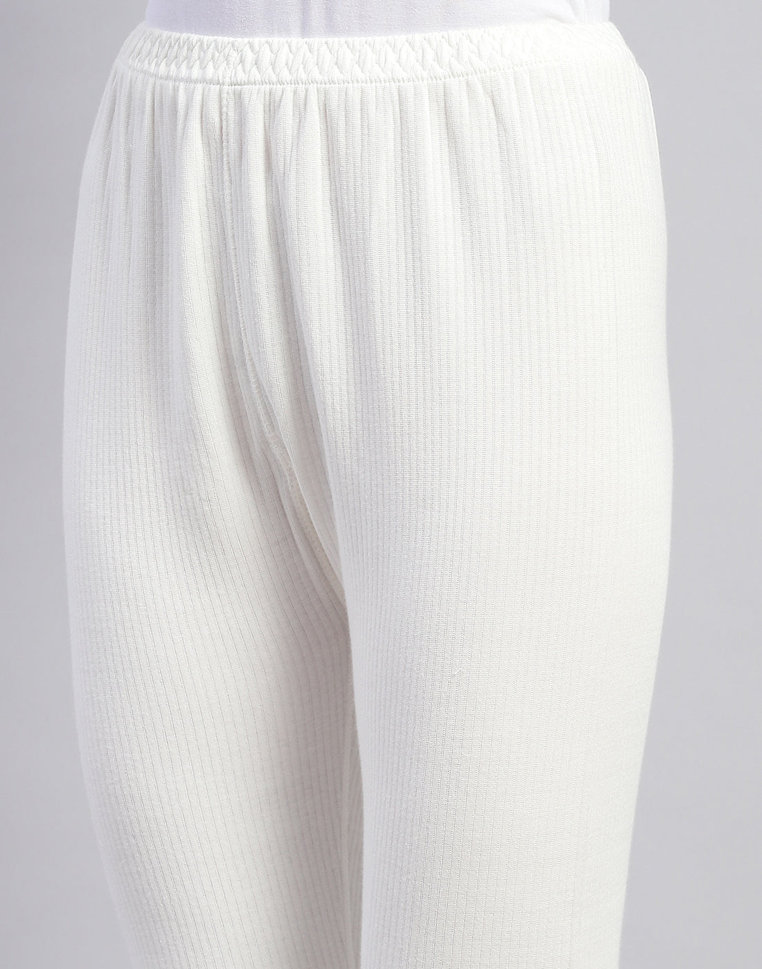 Women Off White Solid Thermal Lower