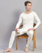 Men Off White Solid Round Neck Full Sleeve Thermal Vest