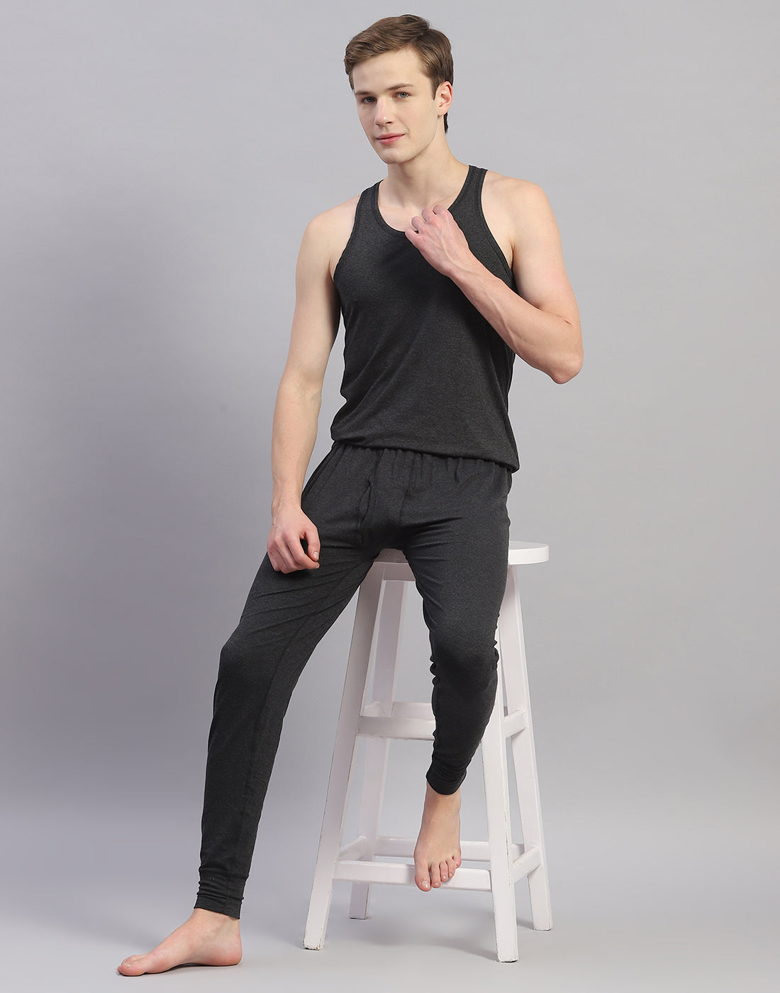 Men Grey Solid Thermal Lower