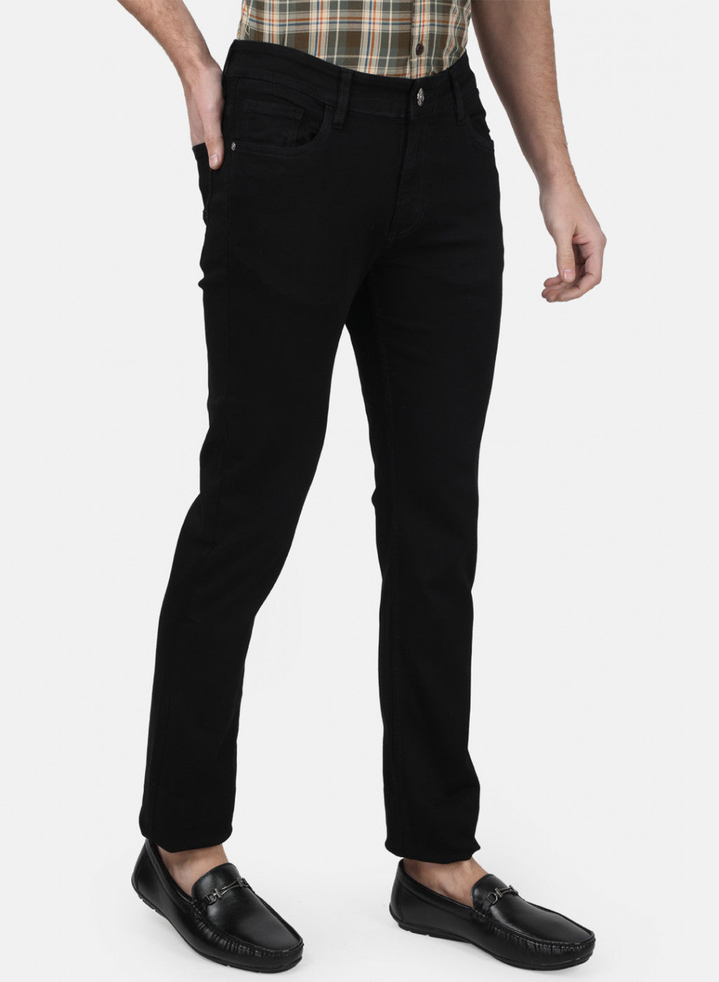 Mens Black Plain Denims