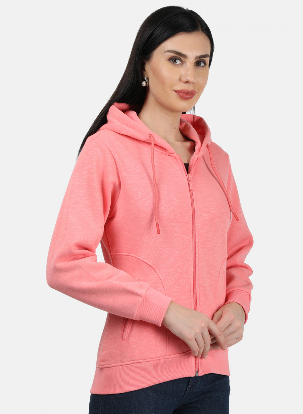 Women Peach Plain Sweatshirt