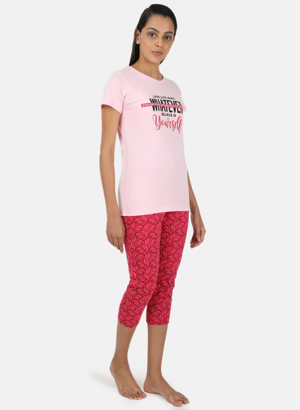 Womens Pink Printed Capri Set