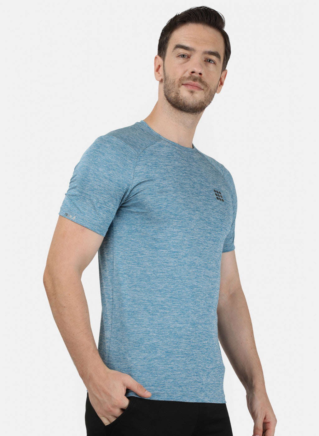 Mens Blue Self Design T-Shirt