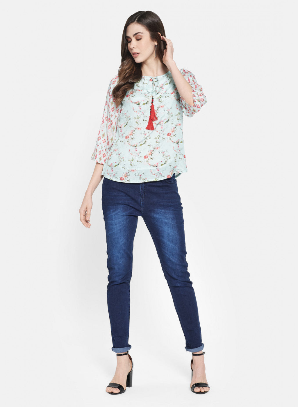 Womens Light Green Printed Top