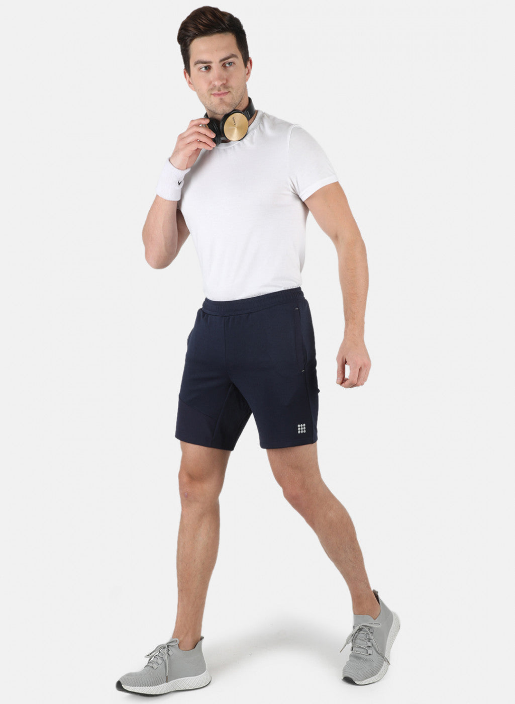 Men Navy Blue Self Design Shorts