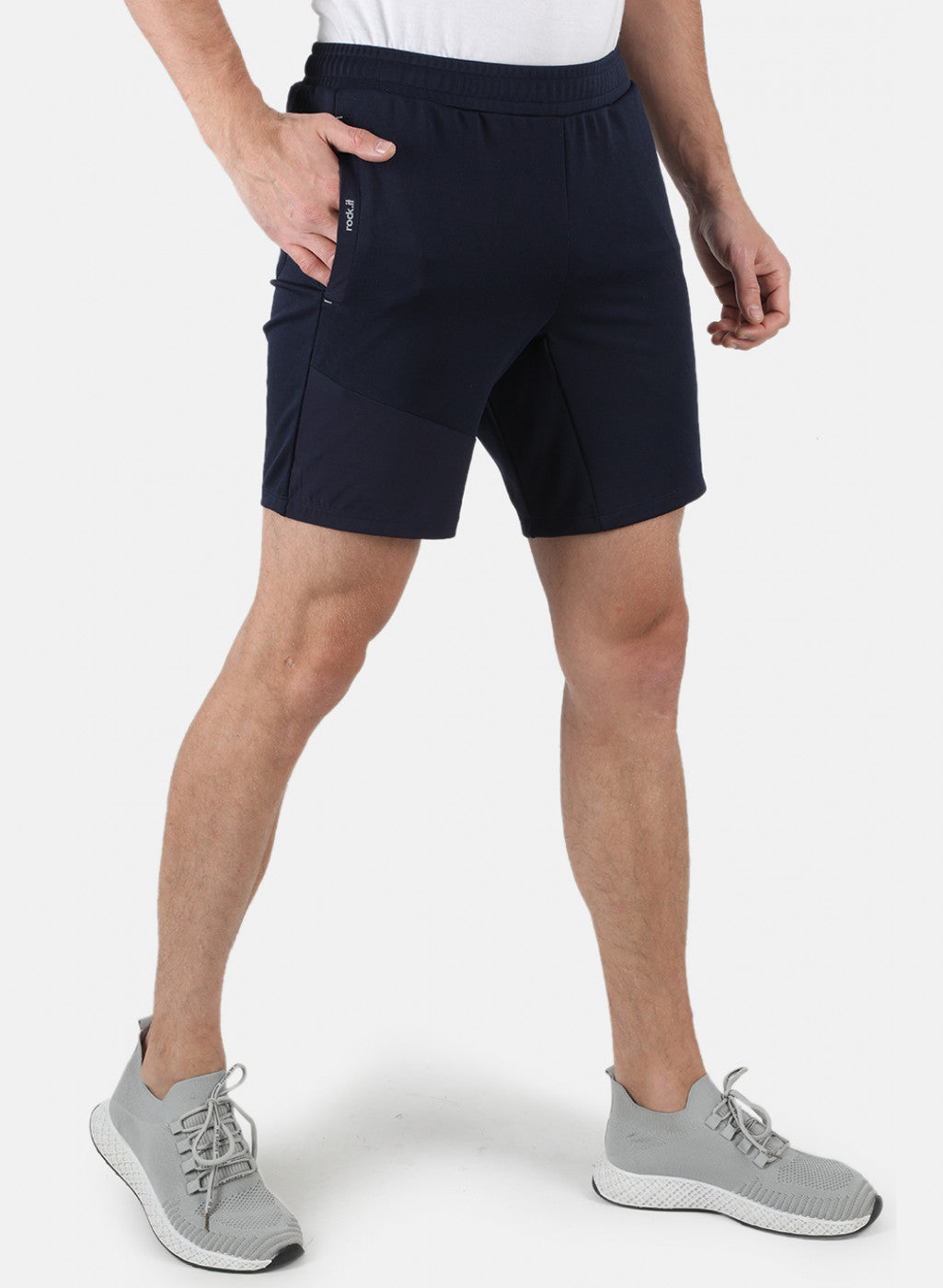 Men Navy Blue Self Design Shorts