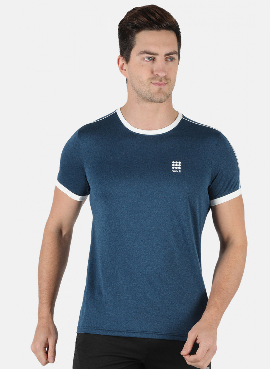 Rock.it Men Royal Blue Self Design Round Neck T-Shirt