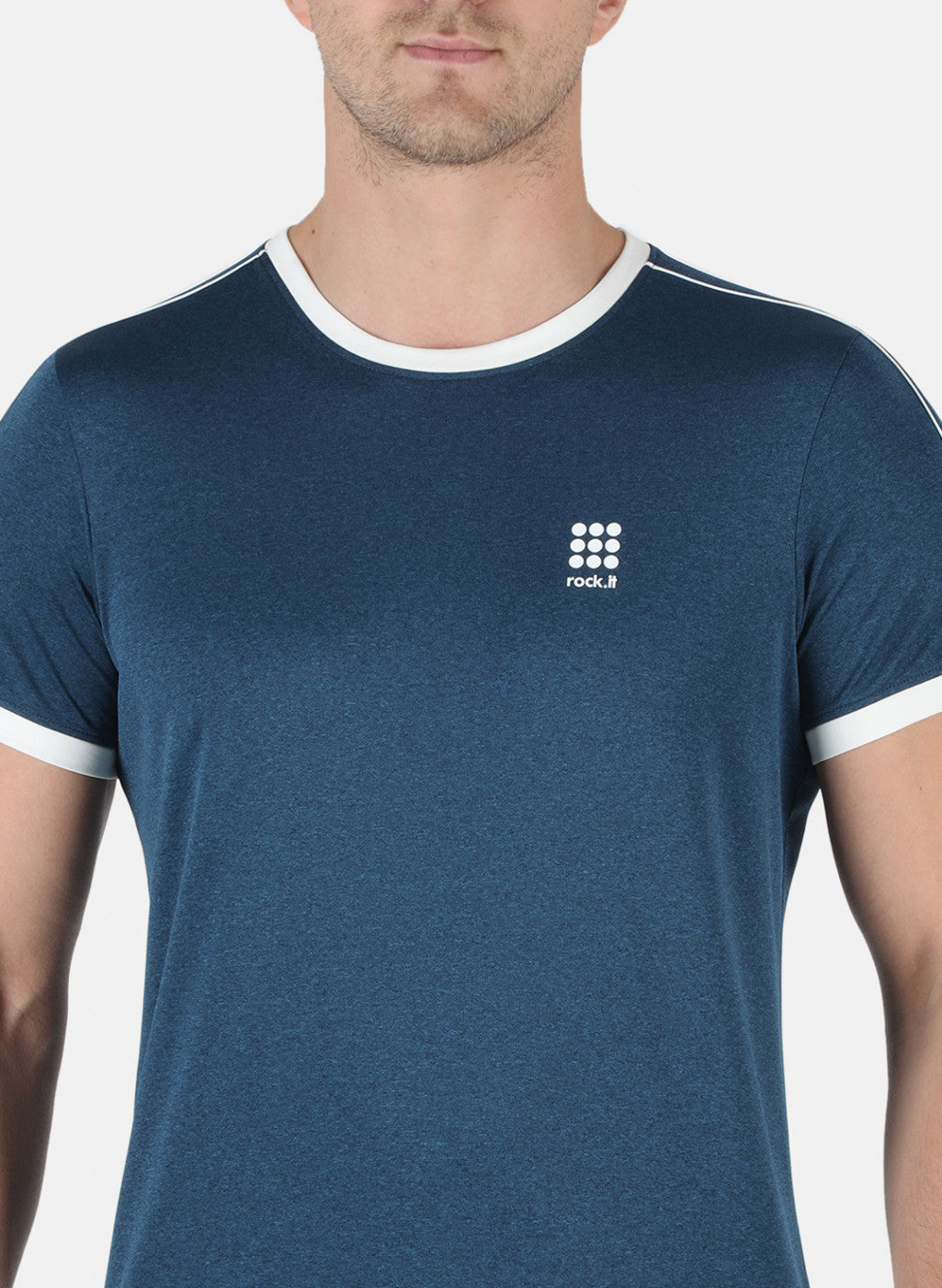 Rock.it Men Royal Blue Self Design Round Neck T-Shirt