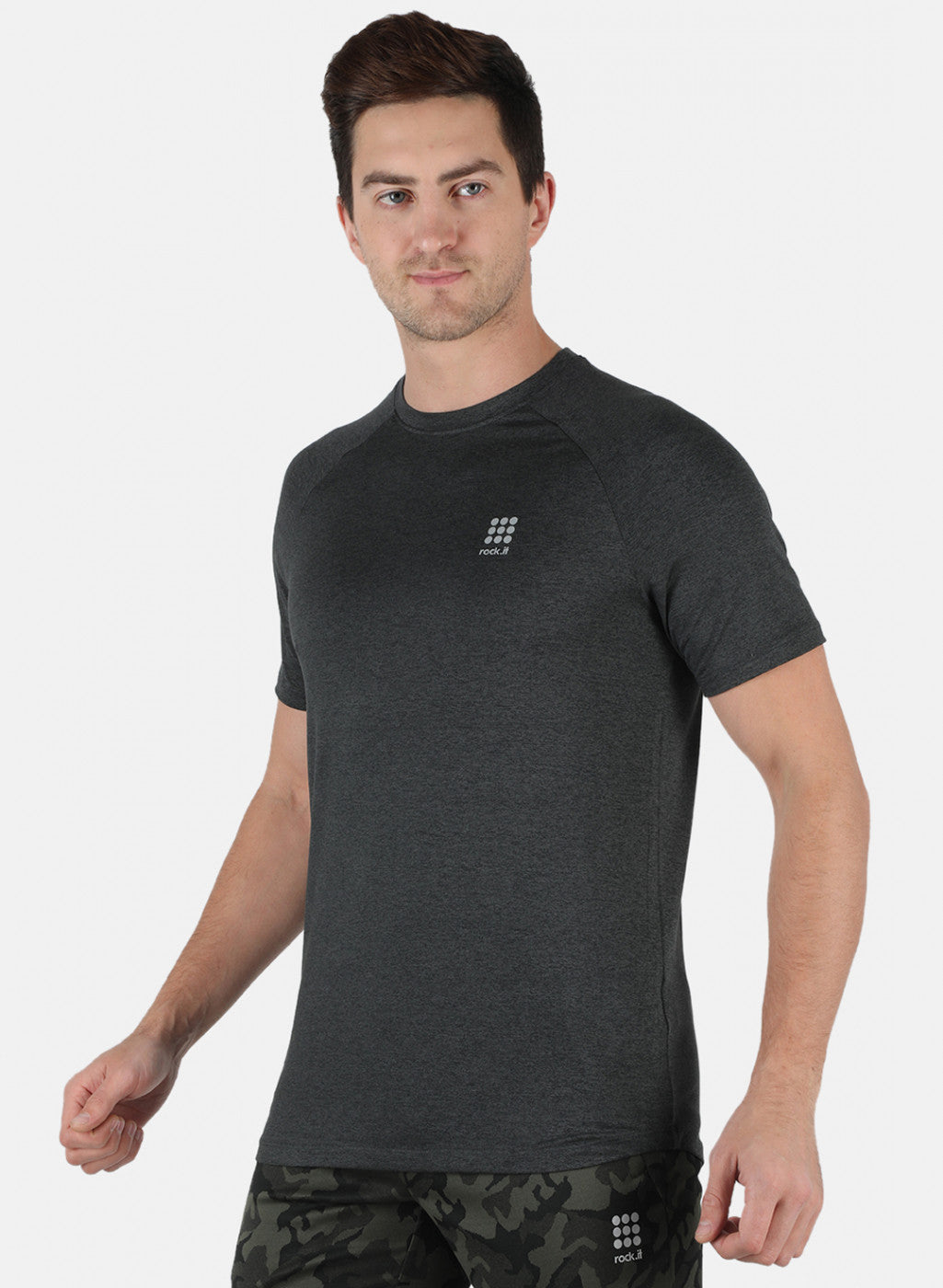 Men Olive Self Design Round Neck T-Shirt