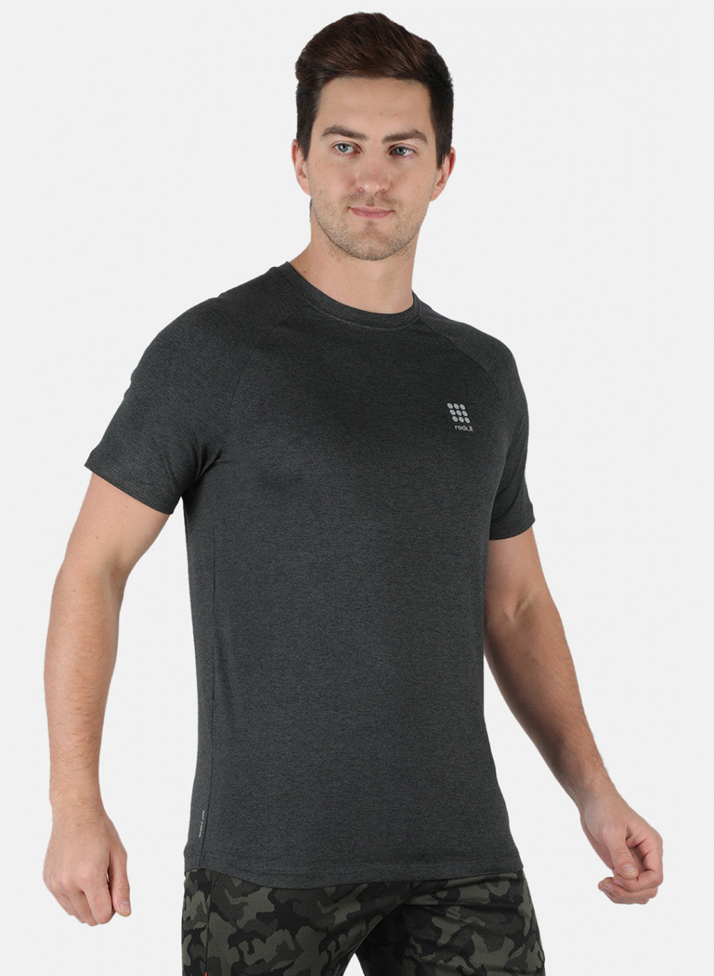 Men Olive Self Design Round Neck T-Shirt