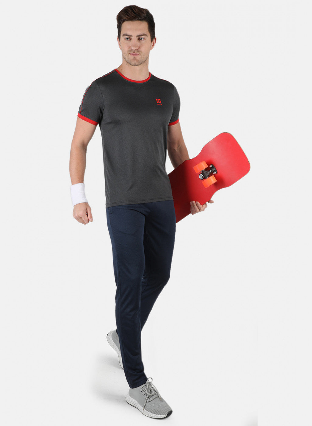 Men Grey Self Design Round Neck T-Shirt