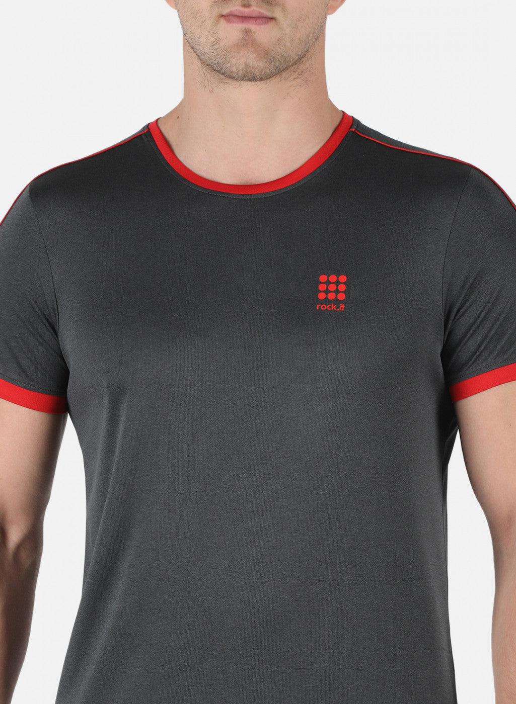 Men Grey Self Design Round Neck T-Shirt