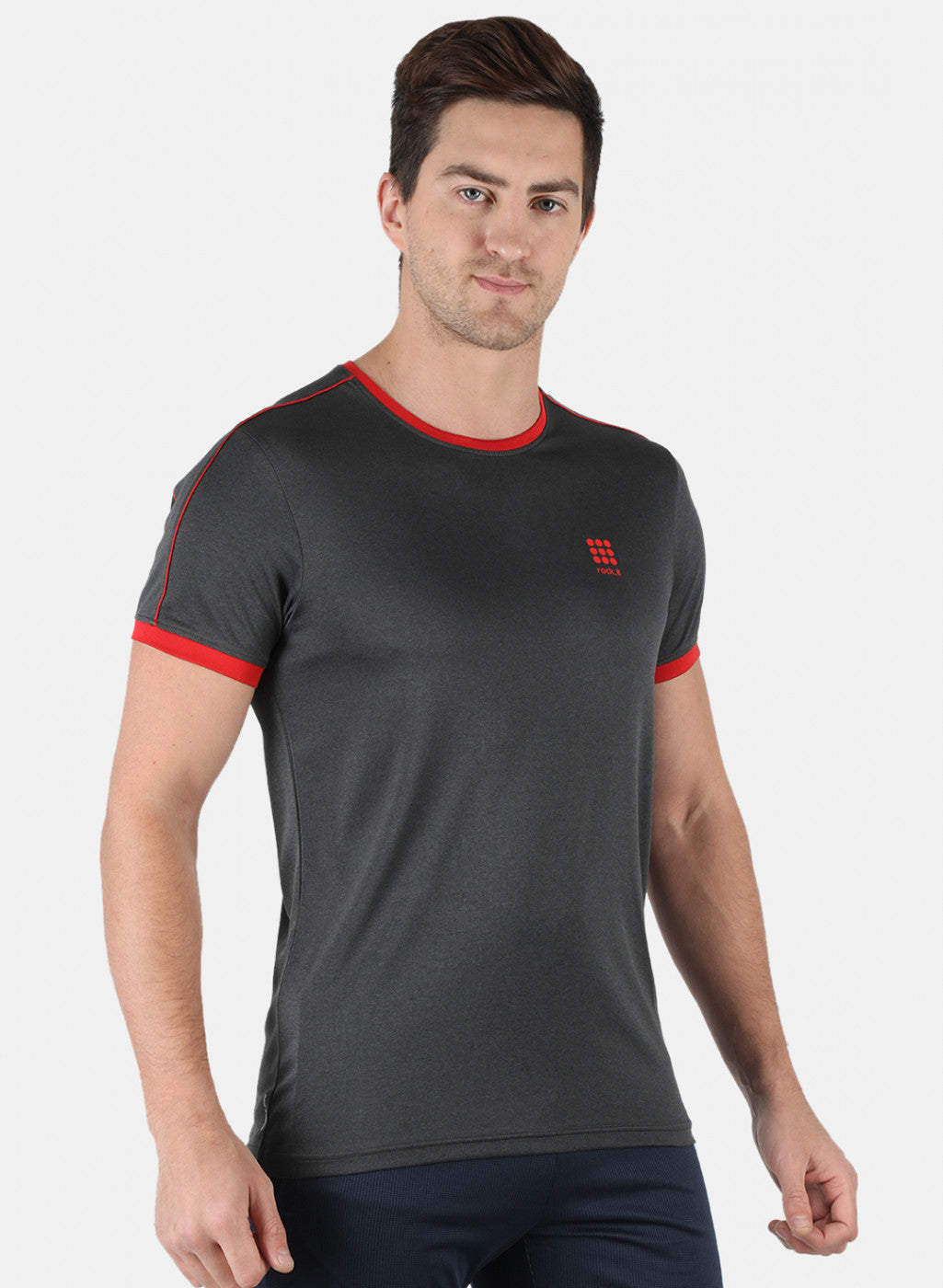 Men Grey Self Design Round Neck T-Shirt