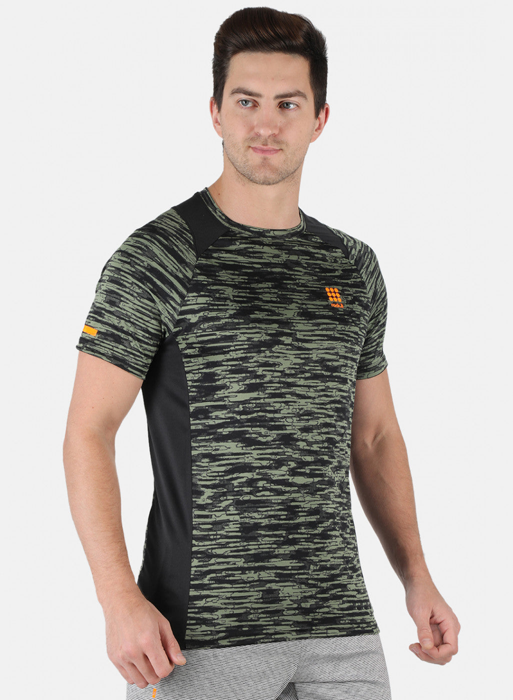 Rock.it Men Olive Self Design Round Neck T-Shirt