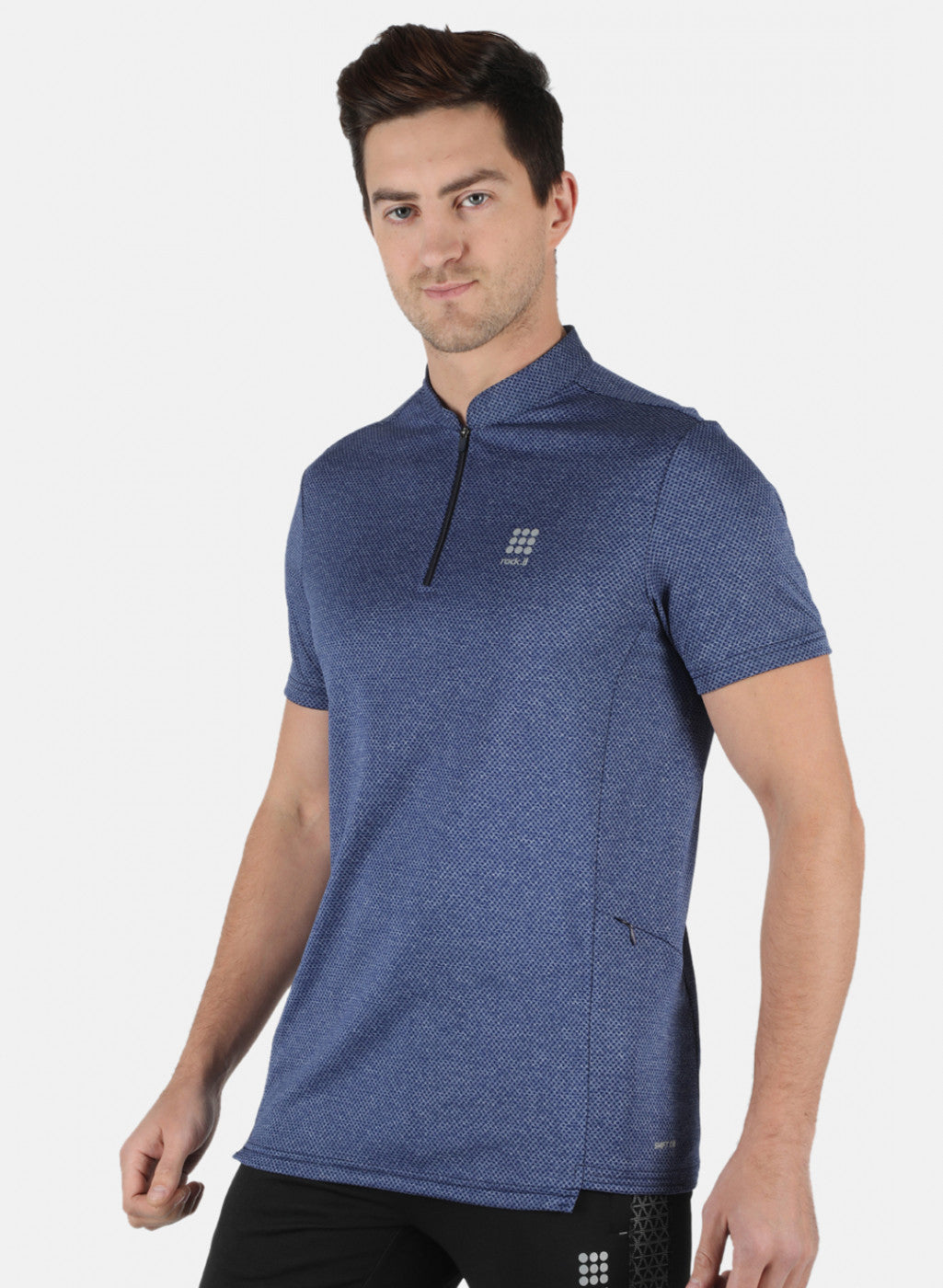 Men Royal Blue Self Design Collar T-Shirt
