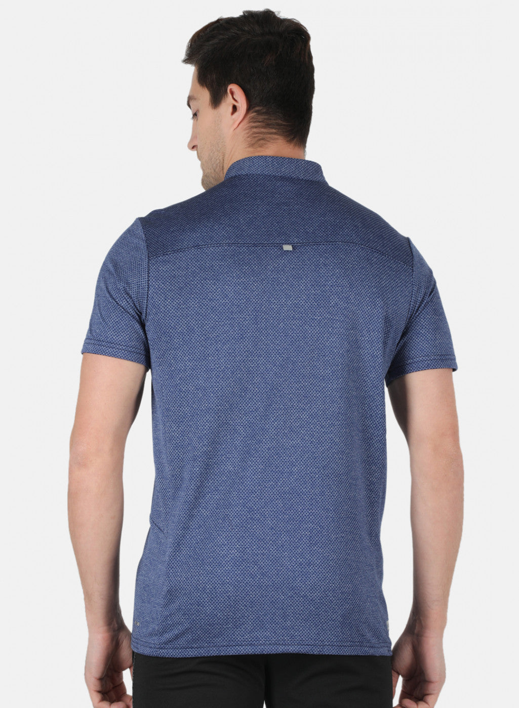 Rock.it Men Royal Blue Self Design Collar T-Shirt